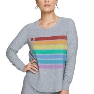 Chaser Gray Weekend Rainbow Long Sleeve Top Medium NWT
